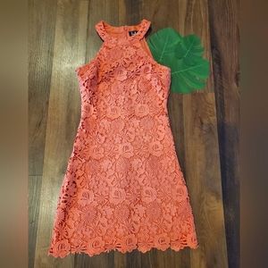 Lulus Love Poem Coral Lace Mini Dress Size S
